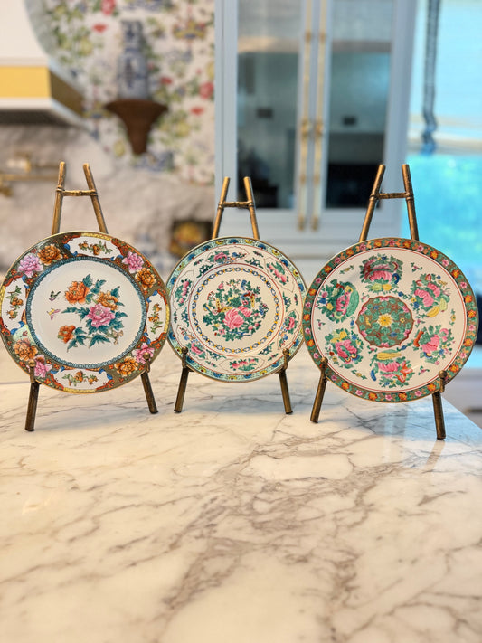Set of Three Vintage Chinese Famille Rose-Style Decorative Plates