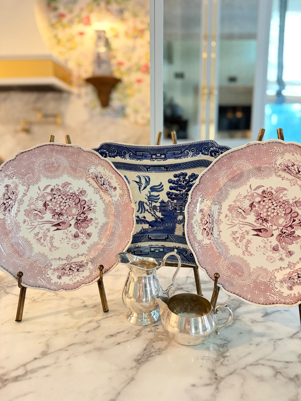 Set of three Antique c.1840–1850 Don Pottery “Persian” Mulberry Transferware Dinner Plates
