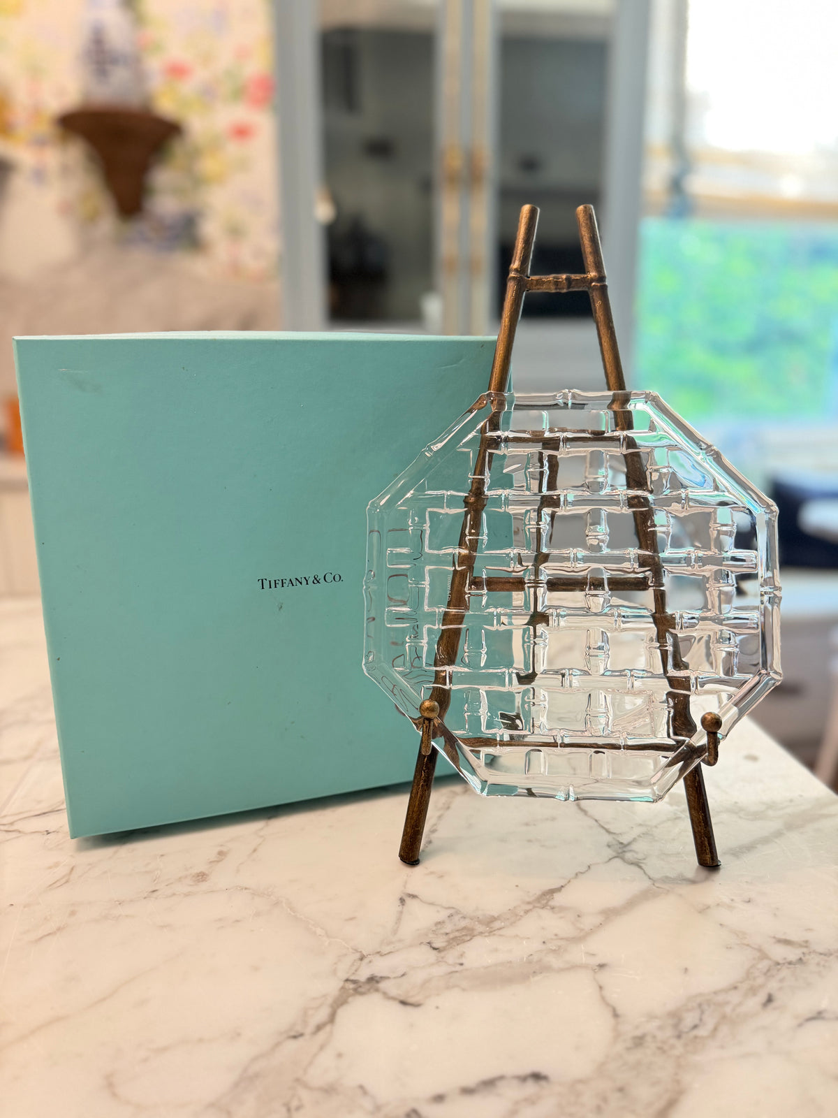 Tiffany & Co. Crystal Bamboo 8-Inch Octagonal Plate with Original Box