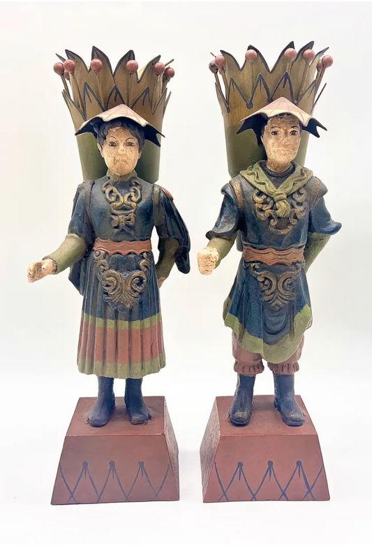 Vintage Painted Tole Chinoiserie Figures, In the Manner of Chelsea House