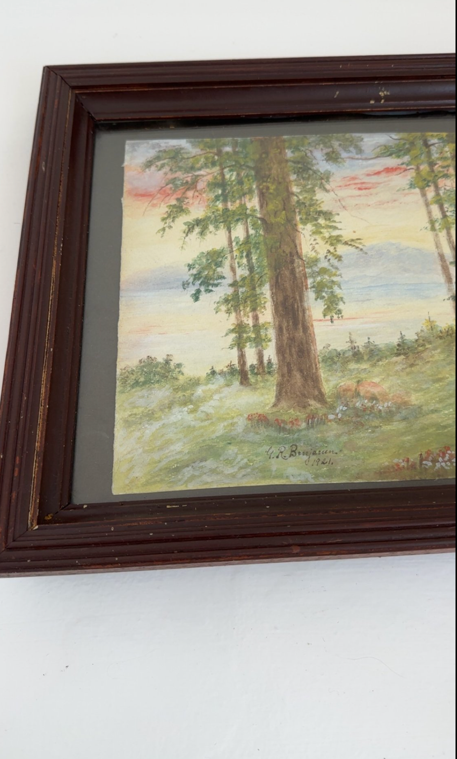 Antique 1921 Signed Forest Landscape Watercolor Painting