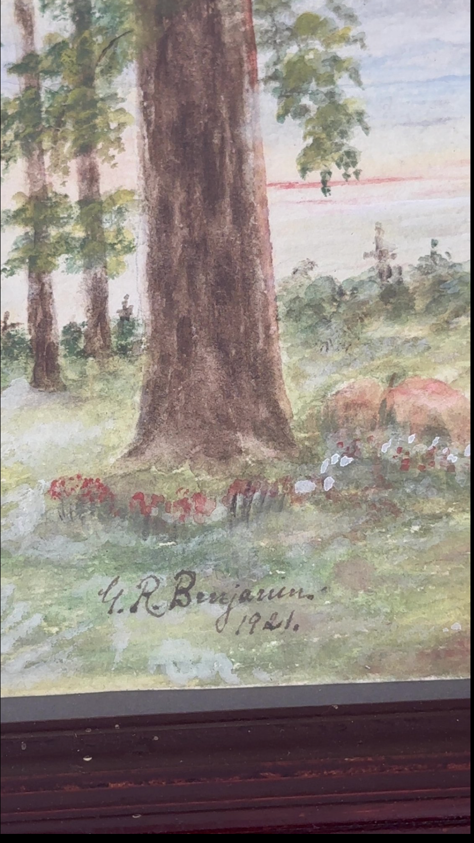 Antique 1921 Signed Forest Landscape Watercolor Painting