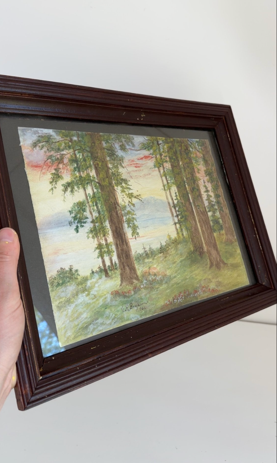 Antique 1921 Signed Forest Landscape Watercolor Painting
