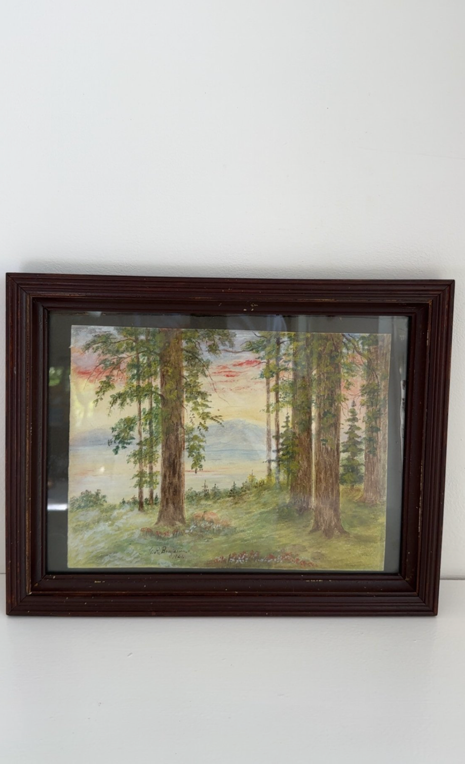 Antique 1921 Signed Forest Landscape Watercolor Painting