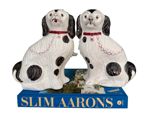 Pair of Vintage 1980s Hand-Painted Staffordshire-Style Spaniel Dogs | Portugal
