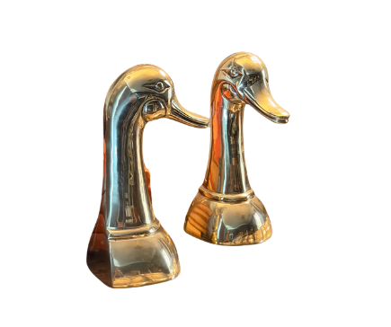 Vintage Heavy Brass Mallard Duck Bookends — Sarreid Style Pair