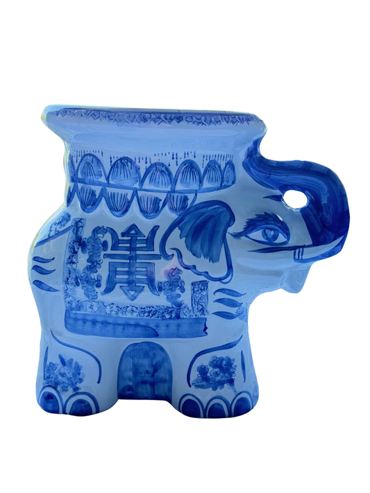 Vintage Bombay Company Blue & White Ceramic Elephant Plant Stand