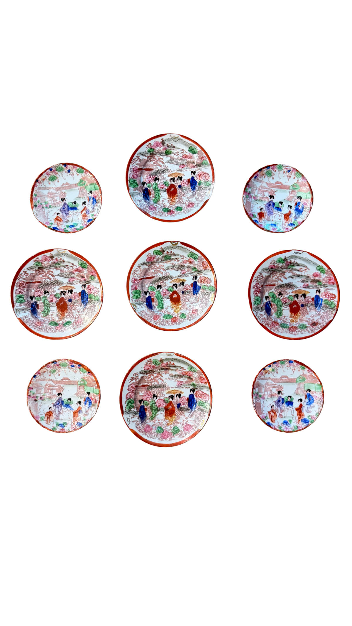 Vintage Japanese Geisha Girl Porcelain — Set of Nine