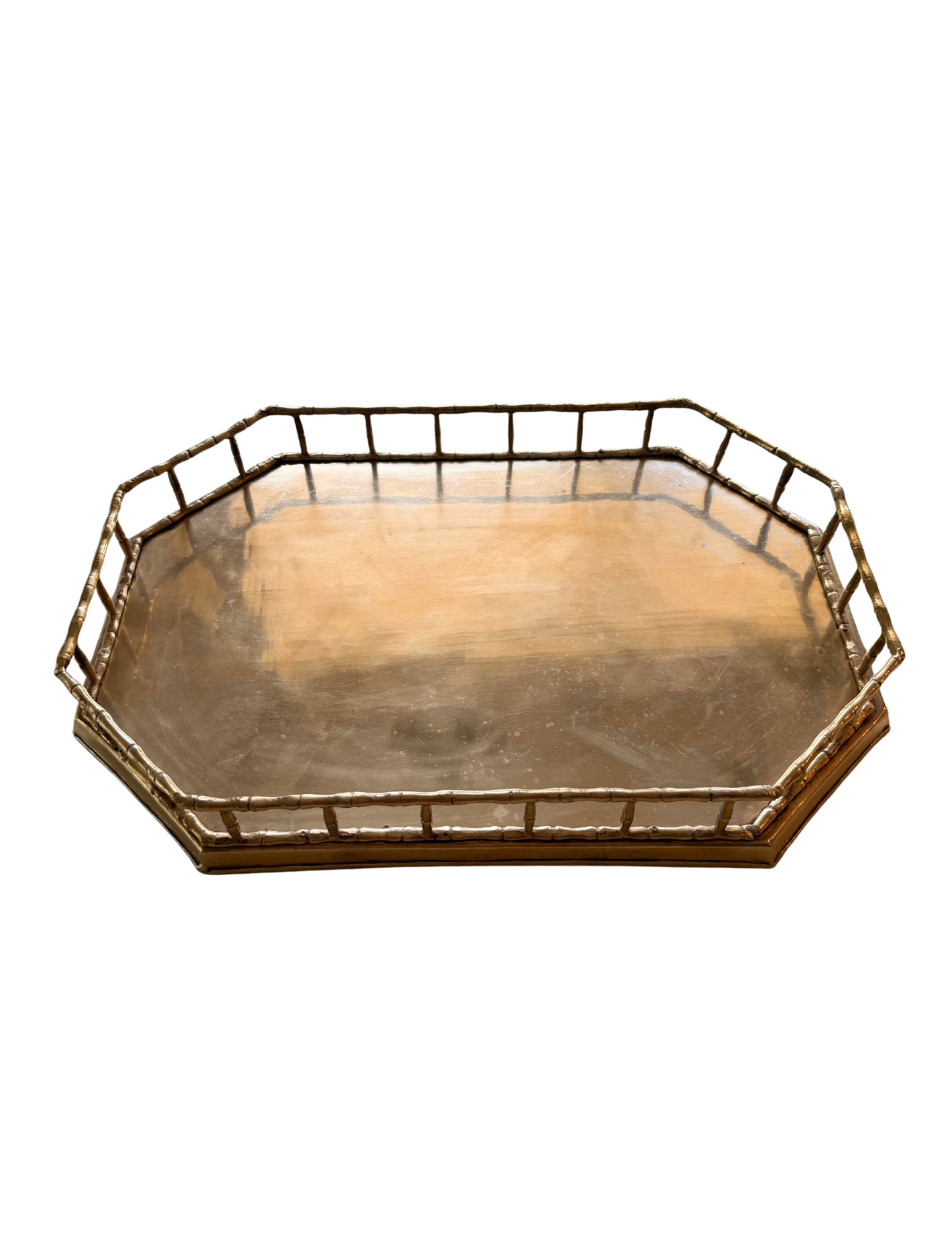Vintage Solid Brass Faux Bamboo Gallery Tray