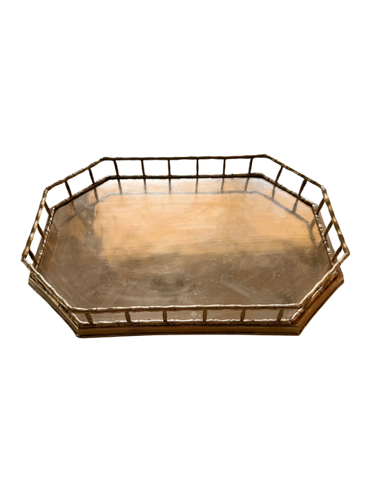 Vintage Solid Brass Faux Bamboo Gallery Tray
