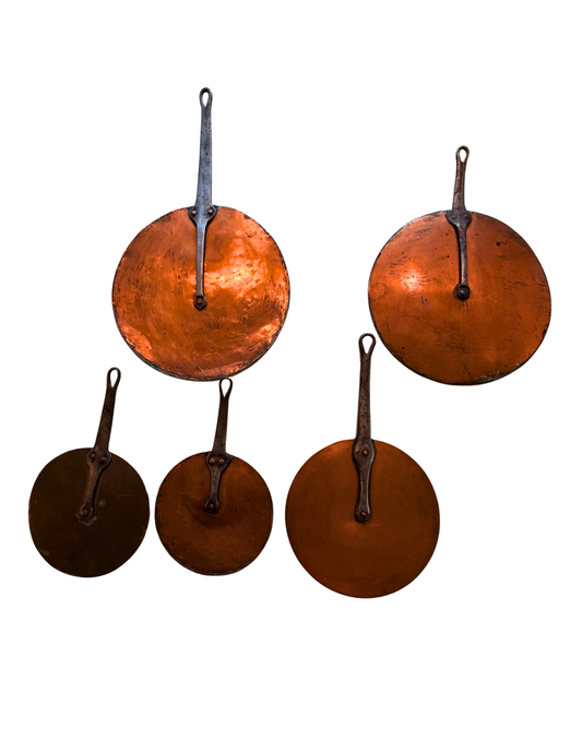 Antique French Copper Pot Lids — Set of Five
