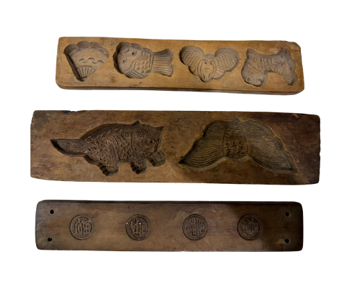 Antique Qing Dynasty Chinese Carved Wooden Pastry Molds | Set of Three | Beijing Collection