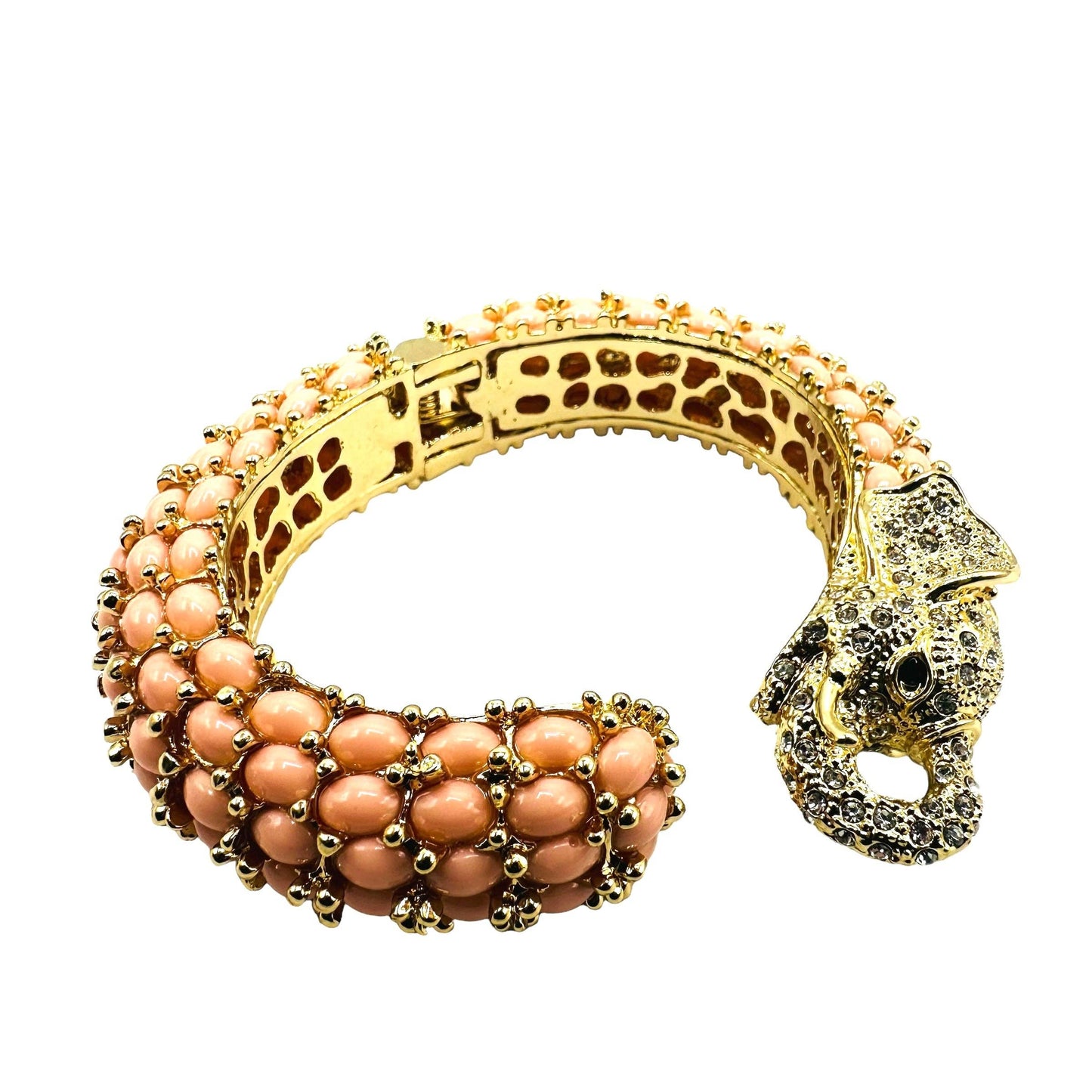 Beaded Elephant Hinged Bracelet in Pink