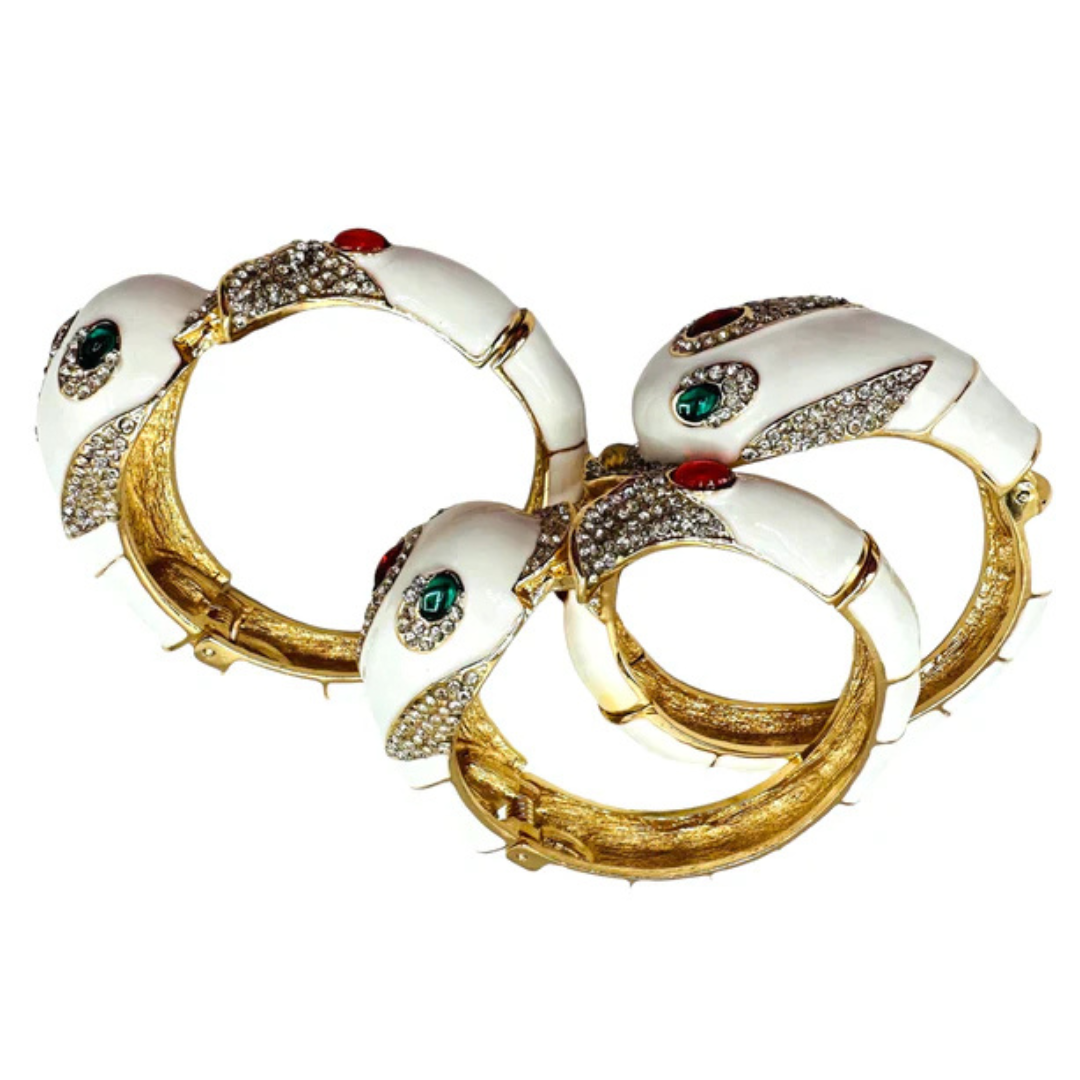 White Fish Cuff Bracelet w/ Ruby & Pavé Accent Design