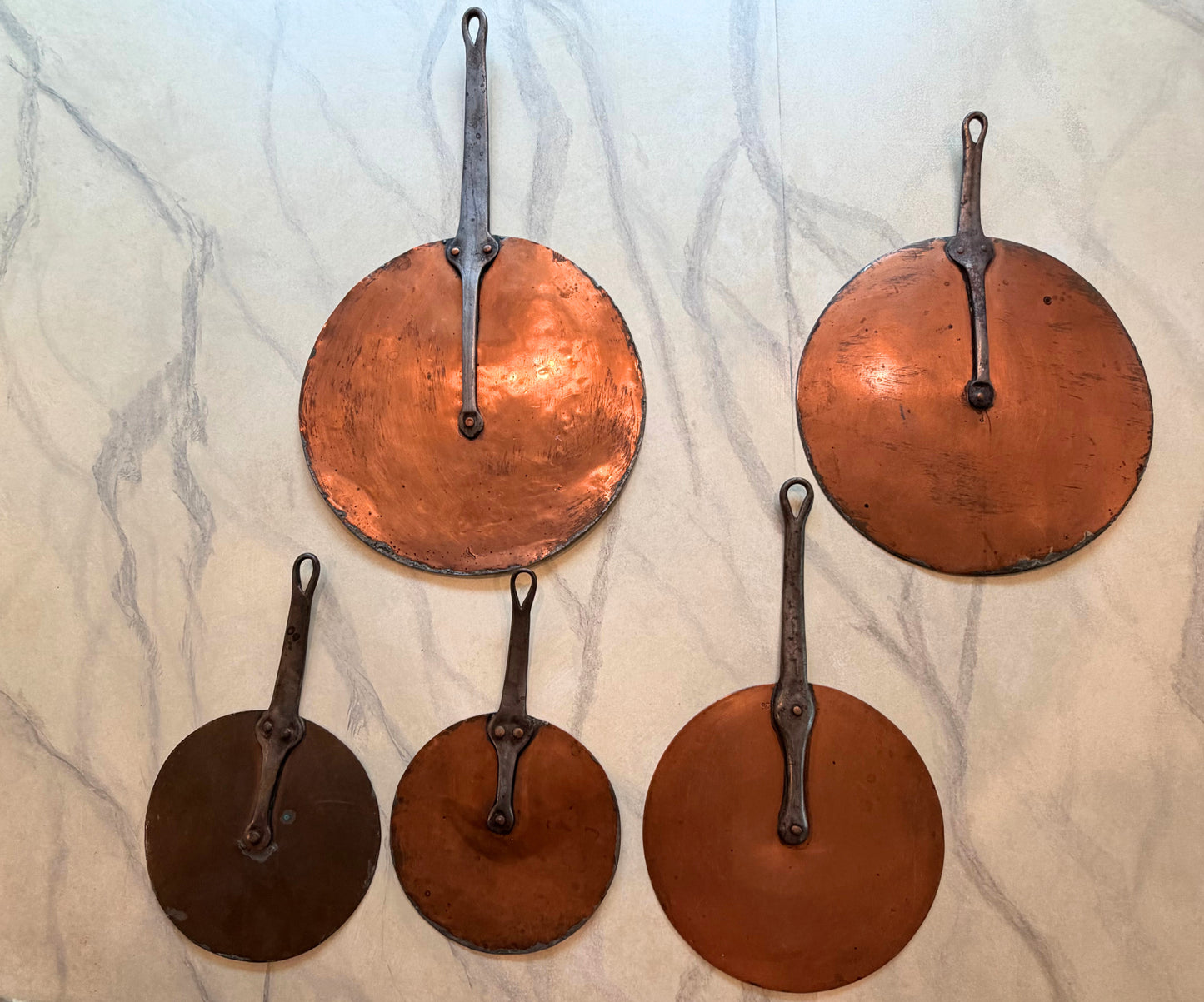 Antique French Copper Pot Lids — Set of Five