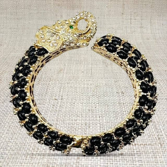 Beaded Elephant Hinged Bracelet in Black