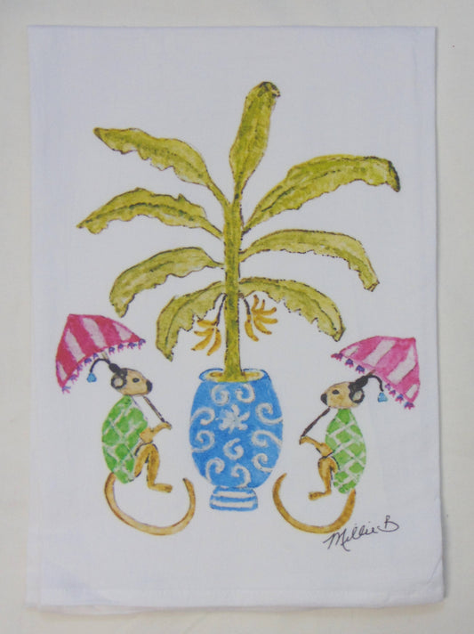 Watercolor Monkeys & Banana Tree Flour Sack Towel – Limited Edition by Lowcountry Linens