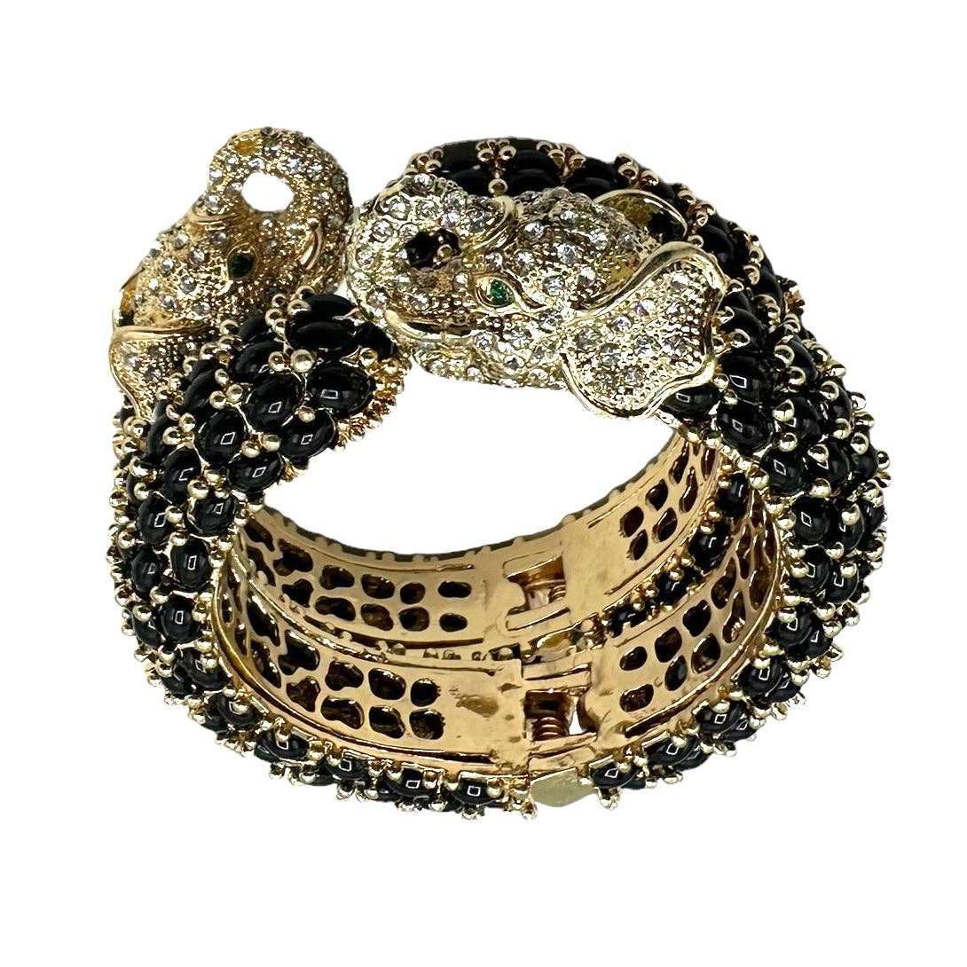 Beaded Elephant Hinged Bracelet in Black