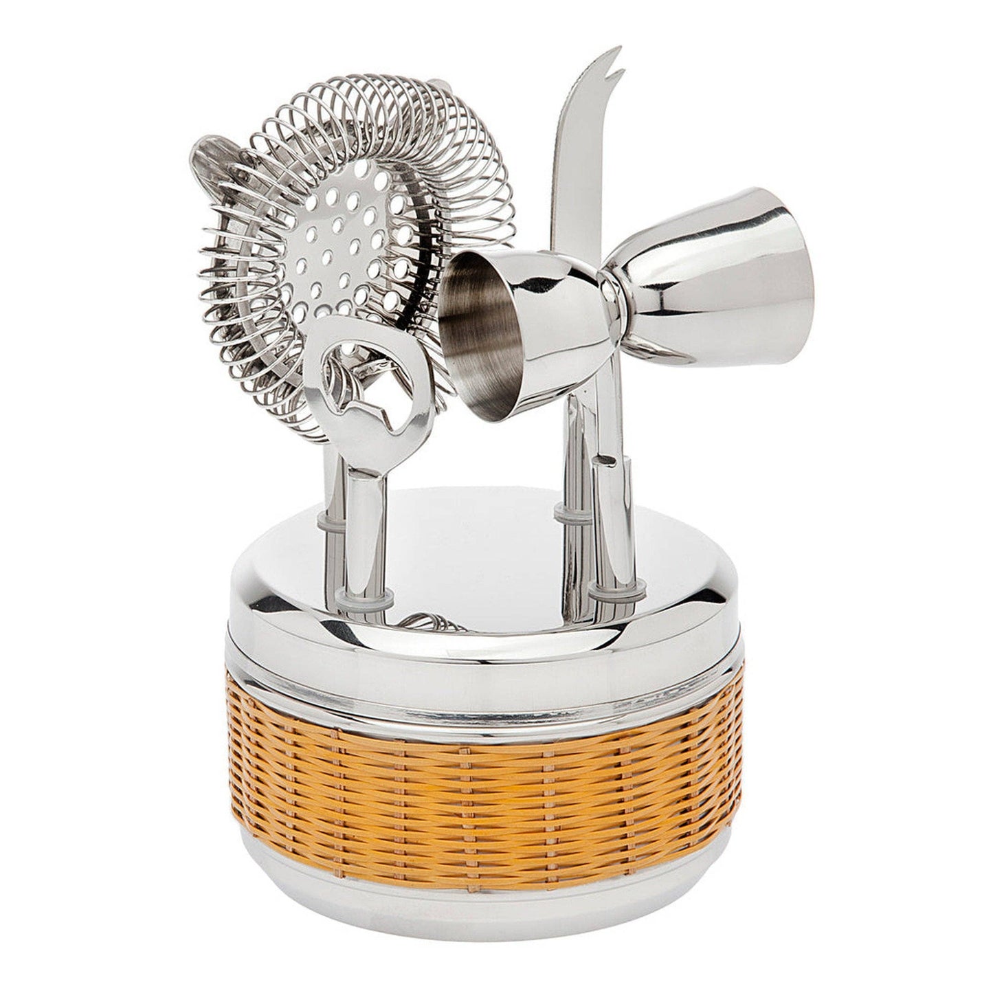 Mix in Style: Stainless Steel & Rattan Bar Tool Set