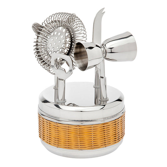 Mix in Style: Stainless Steel & Rattan Bar Tool Set