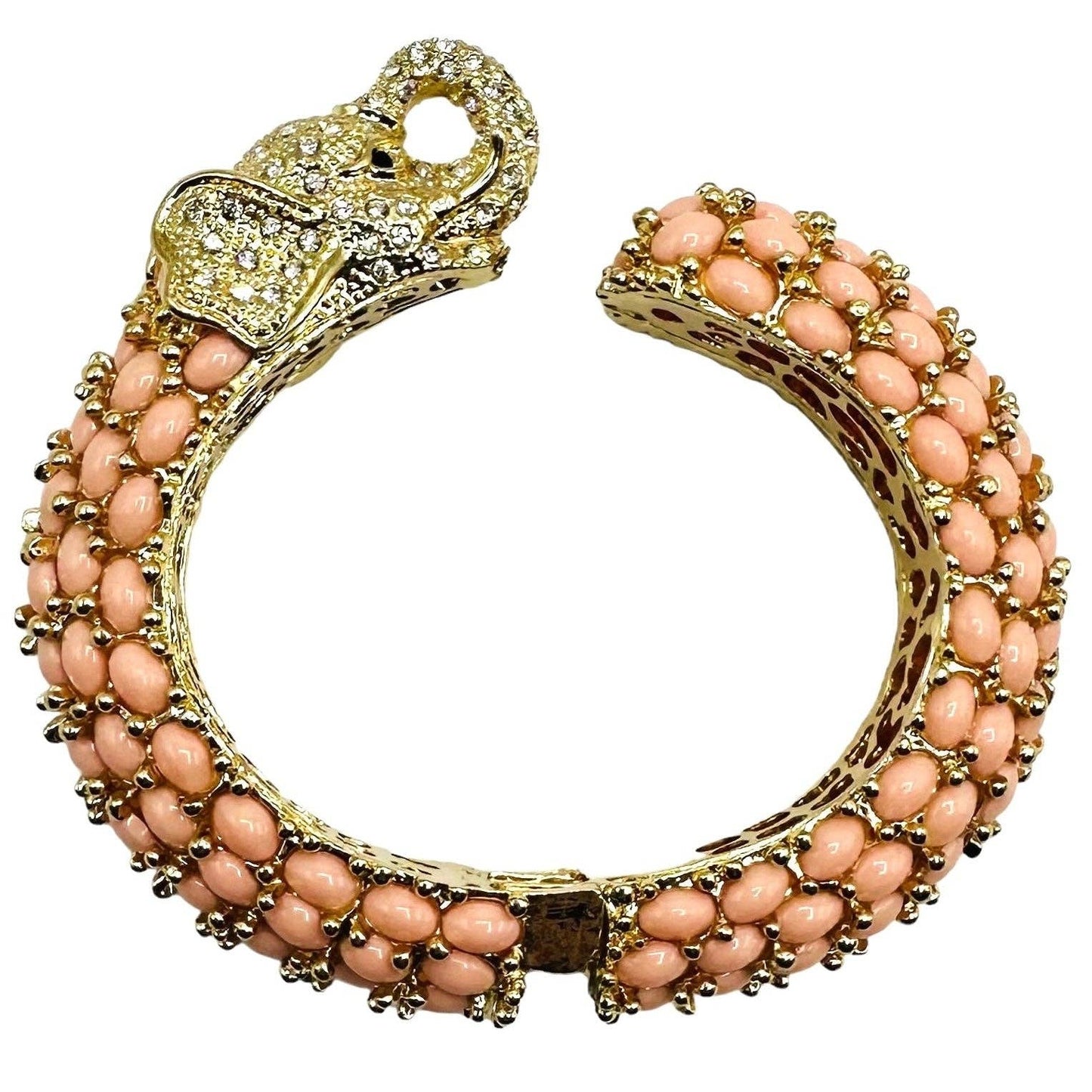Beaded Elephant Hinged Bracelet in Pink