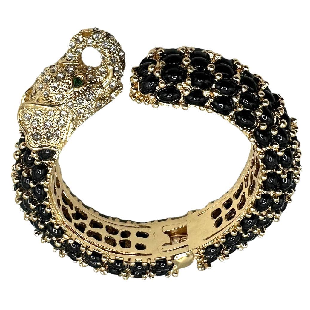 Beaded Elephant Hinged Bracelet in Black
