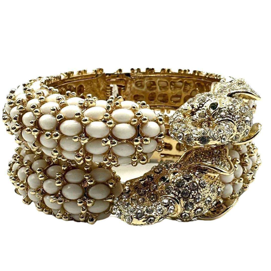 Beaded Elephant Hinged Bracelet in White
