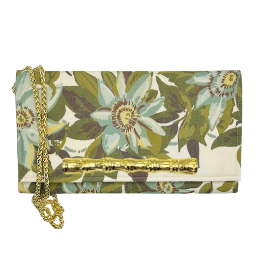Floral  Jasper Crossbody Clutch with  Gold Bamboo Embellishment