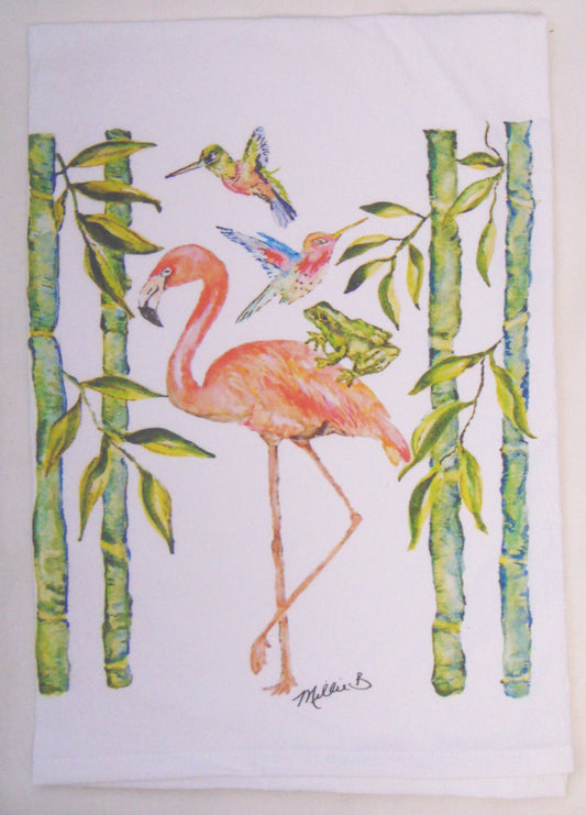 Watercolor Flamingo in Bamboo Flour Sack Towel – Limited Edition by Lowcountry Linens